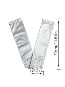 1pair Girls' Long Satin Gloves - White - View 3