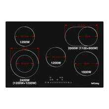 IsEasy Induction Hob, Built-In 5 Zones (Double Circuit), Step Timer, 77*52 Cm, 8600 W, Black