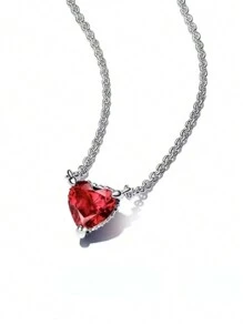 1pc Red Heart-Shaped Cubic Zirconia Pendant Necklace, Suitable For Women, Exquisite Jewelry, Valentine's Day Gift - Red Heart Necklace - View 4