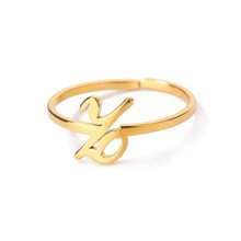 女士首字母戒指 金色不锈钢 A-Z 字母可调节戒指 美观婚礼时尚珠宝礼物 BFF - 金黃色 - 查看 14