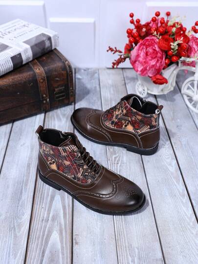 Brock Carved Two-Tone Leather Shoes, Baroque Retro Color-Block Women's Shoes With European And British Style