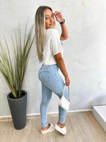 Calça Jeans Clara Premium Com Elastano Cintura Alta - Lavagem clara - Visão 3