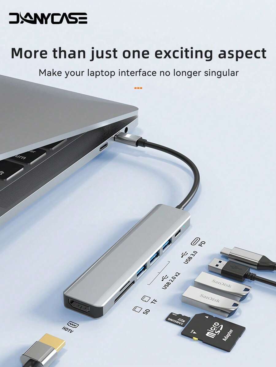 USB C Hub,Type C Naar HDTV Hub 6 In 1, 4k HD Multimedia Interface, USB