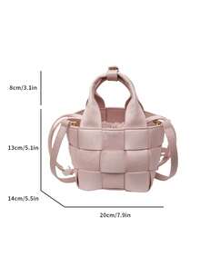 1 chiếc túi tote bện thời trang dành cho nữ có dây rút, túi màu trơn đơn giản có thể được sử dụng làm giỏ mua sắm đa chức năng hoặc túi xô. Thích hợp để đi làm và sử dụng hàng ngày. Phong cách sang trọng và thanh lịch nhẹ nhàng với dây đeo vai dài, có thể dùng làm túi đeo vai hoặc túi đeo chéo. MỘT Món Quà Tuyệt Vời Cho Bạn Bè Và Ngày Lễ. - Hồng - Xem 2