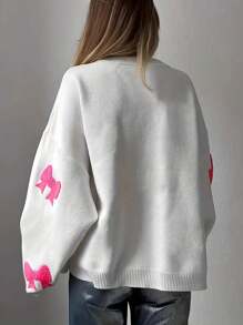 Bow Graphic Dropped Shoulder Long Sleeve Casual Loose Pullover Sweater For Women - Multicolor - View 2