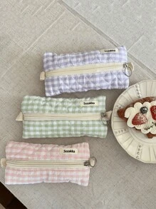 1个清新格子铅笔盒，学生办公文具包，杂物零钱收纳袋，返校季必备，返校用品，文具，铅笔袋，书包 - 彩色 - 查看 10