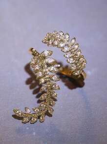 1pc Copper Inlaid Zirconia Imitation Rhinestone Leaf Ring For Women, Wedding Jewelry Gift - Gold - View 3