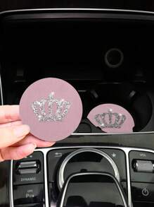 2入組防水橡膠閃亮皇冠汽車杯墊防滑墊汽車配件