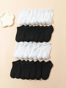 30 双儿童纯色运动短袜，经典黑/白，适合所有季节 - 黑與白 - 查看 2