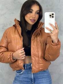 Women Down Coats - 駝色 - 查看 3