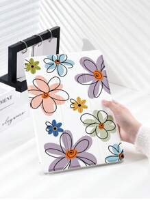 1pc Stripe Floral Pattern Tablet Case, Anti-Fall, With Pencil Holder, Sleep/Wake Function, Compatible With Samsung, Huawei, Xiaomi And Ipad - Multicolor - View 2