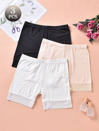 DORSU 3pcs/set Women's Anti-glare Underpants With Lace Edge