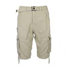 2-Pack Men's Distressed Cotton Cargo Belted Shorts - 海軍藍 & 卡其色 - 查看 3