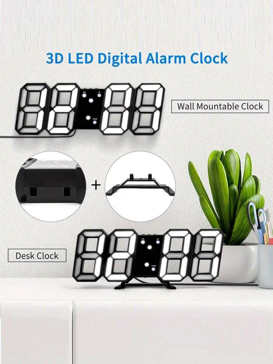 Đồng Hồ Kỹ Thuật Số 3D Có Hẹn Giờ Thông Minh, Màn Hình LED, Đồng Hồ Báo Thức Treo Tường Và Để Bàn, Đồng Hồ Điện Tử Có Báo Thức Âm Thanh Nổi Im Lặng Cho Phòng Ngủ Và Phòng Khách, Đồng Hồ Dữ Liệu USB - Nhiều màu - Xem 1