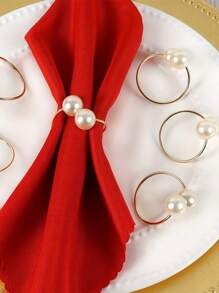 6 件仿金属珍珠餐巾环（小号），装饰餐巾环，适用于母亲节、生日、农舍、婚礼、餐厅、酒店、情人节、宴会、自助餐桌装饰、派对礼品用品、家庭厨房餐桌装饰、圣诞装饰、送给母亲的礼物 - 白色 - 查看 1