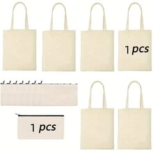 12入組可重複使用染色帆布手提袋-耐用，DIY友好，熱轉印可列印，可定制顏色-非常適合購物，化妝品存儲，促銷物品和聖誕手工禮品 - 米色 - 查看 11