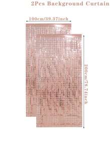 4片100*200厘米玫瑰金小方格塑料背景帘，适用于生日派对、婚礼、节日派对、万圣节、圣诞节、家庭聚会、房间墙面装饰、装饰品，带金属丝帘，万圣节装饰、万圣节礼物、圣诞节家居装饰、圣诞节礼物、圣诞袜填充物、新年装饰 - 玫瑰金 - 查看 4