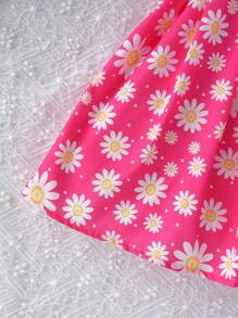Conjunto de 2 piezas de vestidos casuales y lindos de tirantes impresos con margaritas para niñas jóvenes, adecuado para actividades al aire libre y vacaciones en primavera o verano