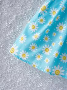 Conjunto de 2 piezas de vestidos casuales y lindos de tirantes impresos con margaritas para niñas jóvenes, adecuado para actividades al aire libre y vacaciones en primavera o verano