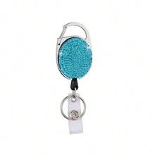 1pc Colorful Rhinestone Inlaid ABS Plastic Retractable Badge Reel, ID Card Holder With Belt Clip And 360 Degree Swivel Back To School