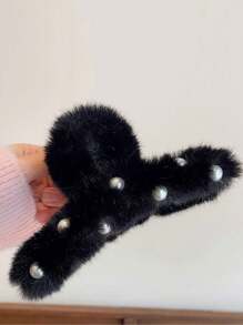 1 件优雅大号毛绒仿珍珠发夹，适合女孩，甜美高端设计 - 彩色 - 查看 14