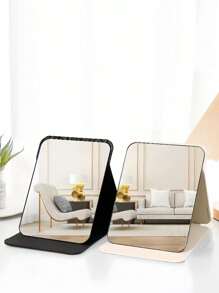 1pc Simple Portable Makeup Mirror For Bathroom, Office Desk, And Home, Adjustable Tabletop Handheld Mirror, Suitable For Student Dorm Dressing Table, Home And Bathroom Decoration Fall Decor Makeup Organizer Bathroom Accessories Back To School - White - View 5