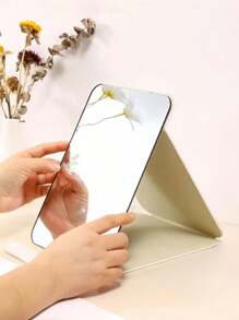 1pc Simple Portable Makeup Mirror For Bathroom, Office Desk, And Home, Adjustable Tabletop Handheld Mirror, Suitable For Student Dorm Dressing Table, Home And Bathroom Decoration Fall Decor Makeup Organizer Bathroom Accessories Back To School - White - View 4
