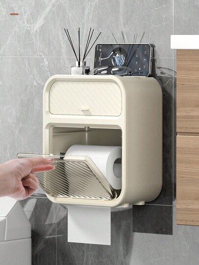 1 Punch-free Waterproof Multifunctional Wall-mounted Storage Tissue Box Dark Green