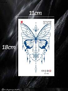 1 hình xăm tạm thời chống nước in hình dây xích bướm, hình xăm nghệ thuật giả theo phong cách Henna cho chân, kéo dài 7-14 ngày, thích hợp cho ngực, eo, đùi, cánh tay, cổ tay, lưng, quà tặng tự làm cho nam và nữ - Màu xanh lam - Xem 7