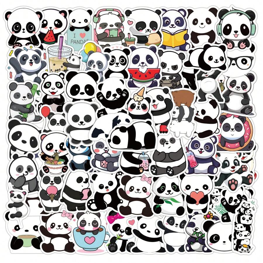 60pcs Panda Self-Adhesive Graffiti Stickers, Cute Cartoon Notebook Laptop Luggage Stationery Stickers - Multicolor - View 1