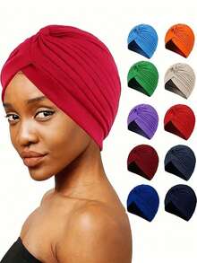 Turbantes De Color Liso Para Mujer, Tejido Cruzado Y Fruncido, Pañuelo Para La Cabeza Moderno, Transpirable, Cómodo E Informal Para Uso Diario - A - Ver 1