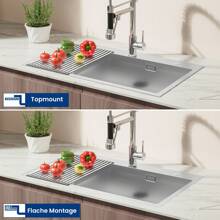 Kitchen Sink Stainless Steel 75x45x19CM Sink 1 Basin With Foldable Drainer And Drainage System, Built-In Sink For 80cm Cabinets - Brushed - View 3