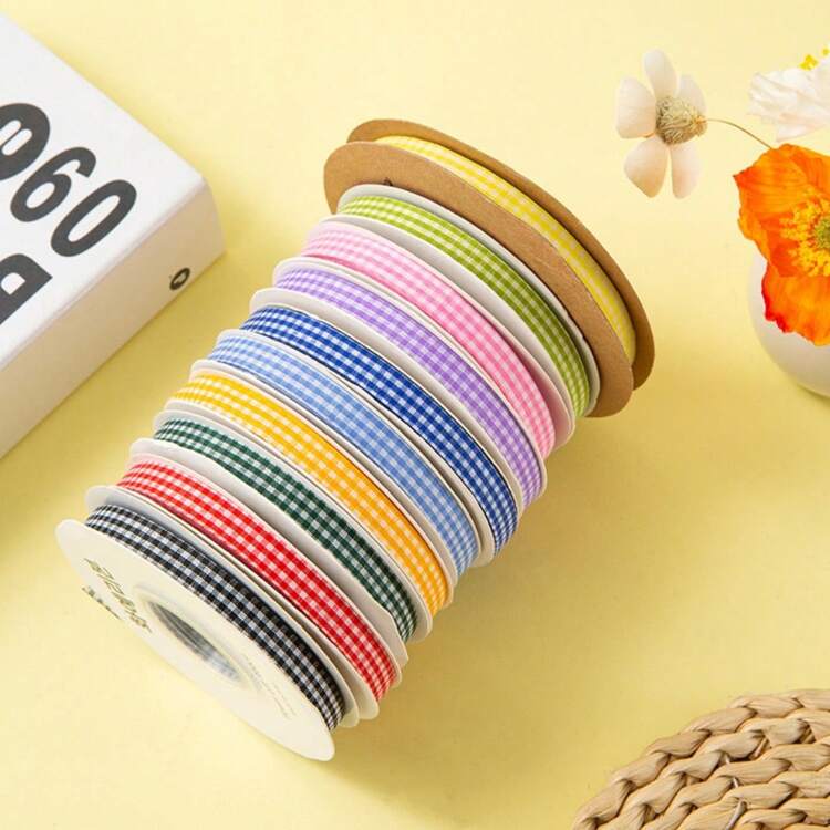 50 Yards Checkered Ribbon For Baking Cake Decoration, Gift Wrapping, Floristry DIY, Satin Ribbon, - Multicolor - View 4