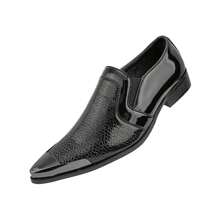 Black Metal Tip Smoking Slippers For Men Pointed Toe Patent Dress Shoes With Textured Design Party & Formal