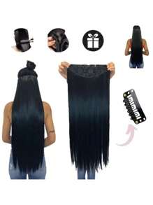 Extensão de Cabelo em Fibra Orgânica Wig Liso Com Aplique Tic Tac Para Volume - Preto - Visão 2