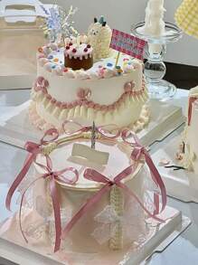 10 件黑色丝带蝴蝶结蛋糕装饰、丝绸蛋糕裙、毕业蛋糕装饰、生日派对桌面装饰、生日蛋糕装饰 Balletcore 生日蛋糕装饰黑色蝴蝶结丝带蛋糕装饰，适合生日派对、婚礼派对 - 彩色 - 查看 10