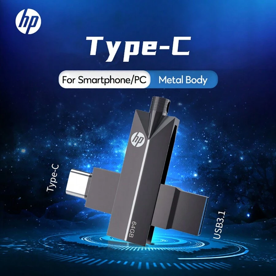 HP Type C Pendrive USB 3.1 X5200M 32GB 64GB 128GB OTG USB閃存盤 2合1雙金屬記憶體棒，適用於智慧型手機和平板電腦