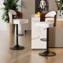 Nalupatio Wooden Barstools PU Leather Upholstered Bar Chairs Set Of 2 With Back & Footrest - 白色 - 查看 4