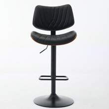 Bar Stools Mid Century Modern Adjustable Counter Height Black Leather Upholstered 360°Swivel Bar Chairs For Kitchen Island/Dining Room/Cafe, 1 Chair/1carton - 黑色 - 查看 4