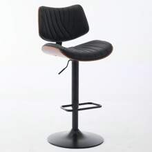 Bar Stools Mid Century Modern Adjustable Counter Height Black Leather Upholstered 360°Swivel Bar Chairs For Kitchen Island/Dining Room/Cafe, 1 Chair/1carton - 黑色 - 查看 3