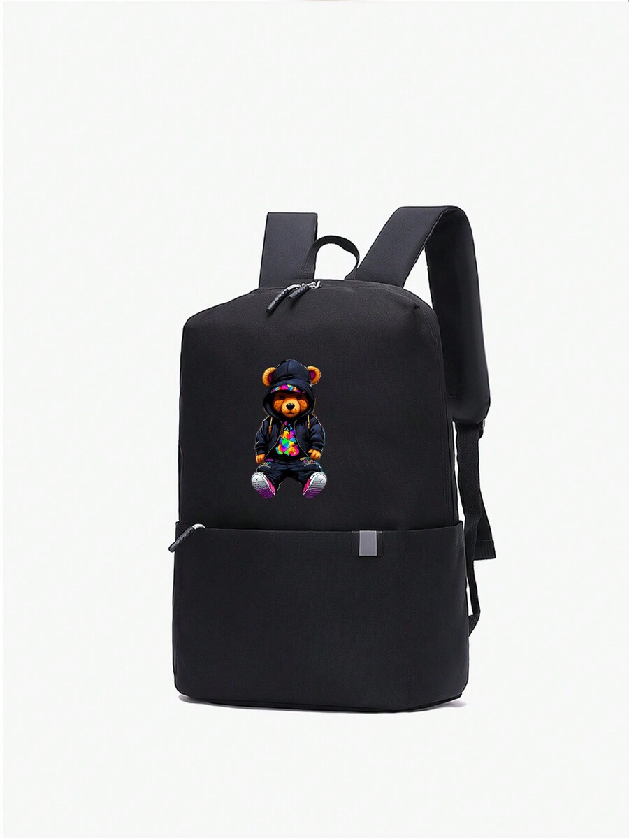 Mini Black Backpack, 1pc Casual Cute Cartoon Smiling Face Nylon Zipper