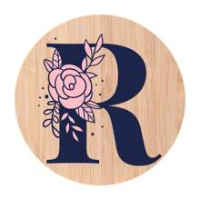 1pc Alphabet Painted Bamboo Coaster, Non-Slip Heat-Resistant Mat, Home Dining Decor, Gift Accessory Set