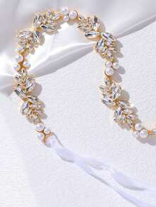 1pc Bridal Rhinestone Sash, Crystal Thin Waist Belt, Suitable For Wedding Dress, Halloween Costume - Gold - View 8
