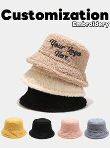 （定制）個性化刺繡徽標羊皮毛桶帽，簡約暖和的毛桶帽，適用於秋冬季，日常穿著 - 彩色 - 查看 8