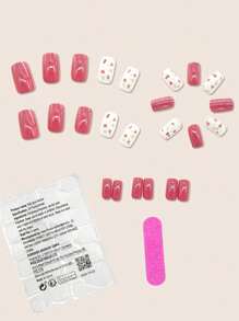 24 Peças Kit de Unhas Postiças de Formato Quadrado Curto para Outono e Inverno, Flores Elegantes Rosa Quente e Folha de Ouro Brilhante, Ajusta-se Perfeitamente ao Kit de Unhas Postiças Falsas de Cobertura Total, Inclui 1 Peça folha de Adesivos e 1 Peça Lixa Pequena, Para Mulheres Uso Diário, Escritório, Casa, Festa, Joias e Acessórios, Dicas de Unhas Postiças 1 Peça Tira de Lixa Gel Jelly, Envio Aleatório