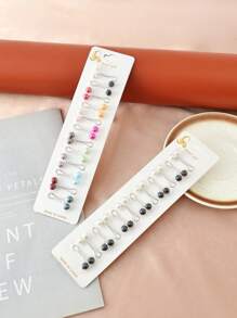 12pcs/Pack Women's Scarf Clip, Hijab Clip, Headwear Clip, Black/White And Random Colored, Glossy Faux Pearl Embellished Steel Clip To Secure Scarf Or Headwear, Fashionable Style Brooch