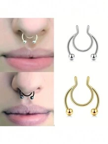 CIZME 5 piezas de anillos de aro de septo falso de Halloween de acero inoxidable, anillos de septo, labio y oreja falsos sin perforación, anillo de septo tipo pinza para el Body, joyería de piercing falsa, anillos de aro de septo falso, anillo de septo con CZ falso sin perforación tipo pinza para el Body