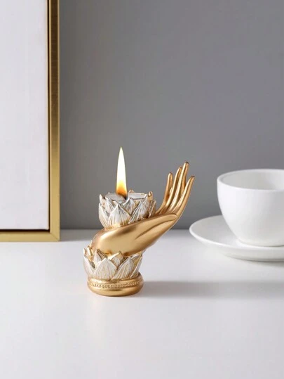 1PC Resin Creative Lotus Hand Home Desktop Temple Decoration Candlestick Halloween, Spooky, Autumn, Festival, Holiday , Winter, Holiday, Festival,Room Decor,Gifts Birthday Graduation