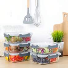 Glass Meal Prep Containers, 5-Pack 3 Compartments Meal Prep Containers Glass With Lids, 35oz Meal Prep Containers Reusable, Bento Box Adult Lunch Box For Freezer & Ovens - transparent - View 7