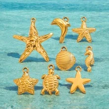 5 件装不锈钢新鲜贝壳海豚星形吊坠 DIY 项链和耳环珠宝配件 - 吊墜 - 查看 3